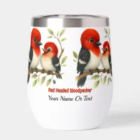Feisty Red-headed Woodpecker Thermal Wine Tumbler