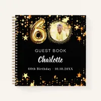 Guest book 60th birthday black gold stars photo