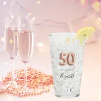 50th birthday party rose gold name glass