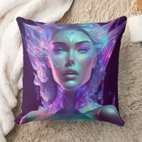 Beautiful Ai Art Pretty Icy Glass like Woman Throw Pillow