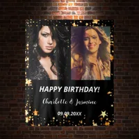 Custom photo black gold stars friends birthday tapestry