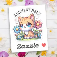 Cute  Orange Kitty Cat in Flowers Personalized Sticker