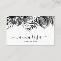 *~ Simple Floral Watercolor Elegant Black Flowers Business Card