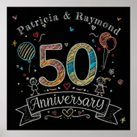 Chalkboard Doodles 50th Anniversary Personalized  Poster