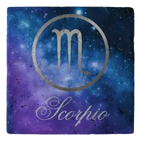 Grey Zodiac Scorpio & sign on blue galaxy | Trivet