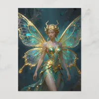 Enchanted Fairy in Gold and Turquoise  Postcard