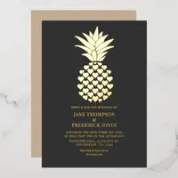 Charcoal & Gold Tropical Pineapple Wedding Foil Invitation