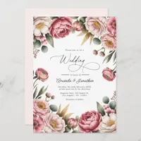 Blush, Dusty Rose & Gold Floral Wedding QR Code Invitation