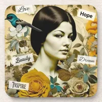 Love, Beauty, Inspire, Dream and Hope Vintage Lady Beverage Coaster