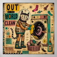 Cat Doing Laundry Collage Poster