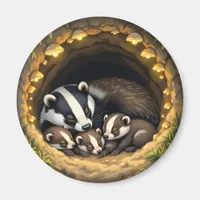 Cute  Badger Family Napping Magnet
