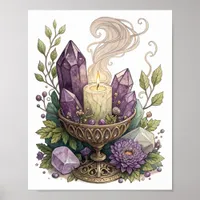 Purple Crystal and Candle with Flame  Poster