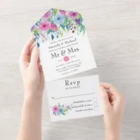 Ultra Violet color combo Floral Wedding All In One Invitation