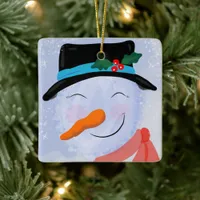 Snowman Winter Personalized Christmas  Ceramic Ornament