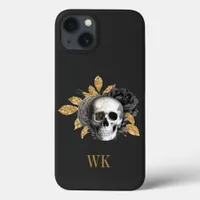 Vintage Gothic Black and Gold Floral Skull iPhone 13 Case