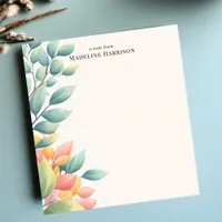 Elegant Pastel Leaves Botanical Personalized Name Notepad