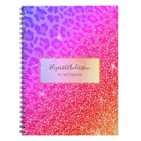 Leopard pink purple golden sparkle glam girly notebook