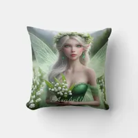 Beautiful May Fairy in Lilies of the Valley Throw Pillow