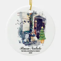 *~* Italian Scooter Buon Natale Photo Christmas Ceramic Ornament