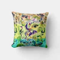 Handpainted Elegant Feminine Eyes Colorful Leaves  Throw Pillow