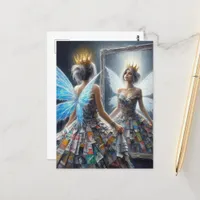 Fairy in a Recycled Dress Looks in Mirror Postcard
