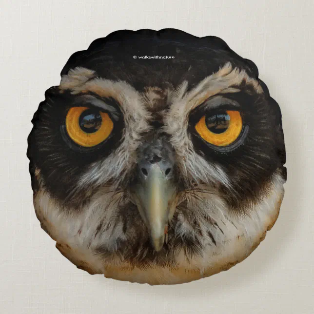 Mesmerizing Golden Eyes of a Spectacled Owl Round Pillow