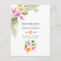 Watercolor Tropical Floral Beach Wedding Announcement Postcard