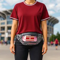 Red Gold White Sports Striped Team Name Clear Fanny Pack