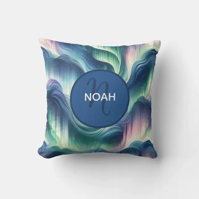 Cute Boys Nursery Kids Monogram Northern Lights Throw Pillow