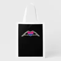 Bone Hands Heart Bisexual Goth Minimal Design Grocery Bag