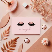 Elegant Rose Gold Glitter Eyelashes Makeup Artist Business Card