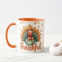 Orange Plaid Thankful Cute Turkey Thanksgiving Mug