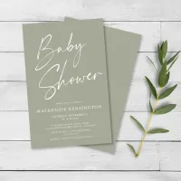 Budget Olive Sage Green Script Baby Shower FLYER