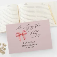 She is tying the knot pink bow Bridal Shower Guest Book