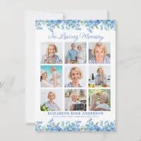 Memorial Custom Photo Collage Blue Floral Sympathy Thank You Card