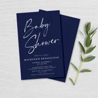 Budget Modern Navy Blue Script Baby Shower FLYER