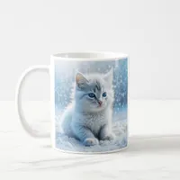 Personalized Little White Kitten in Snow Coffee Mug