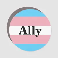 Trans Flag Ally Serif Font Round Car Magnet