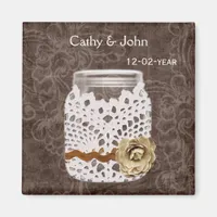 Rustic Lace Wrapped Mason Jar Wedding Magnet
