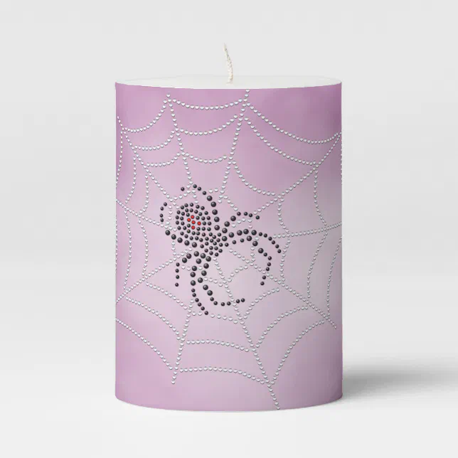 Dot Art Black Widow Spider in Web Pillar Candle