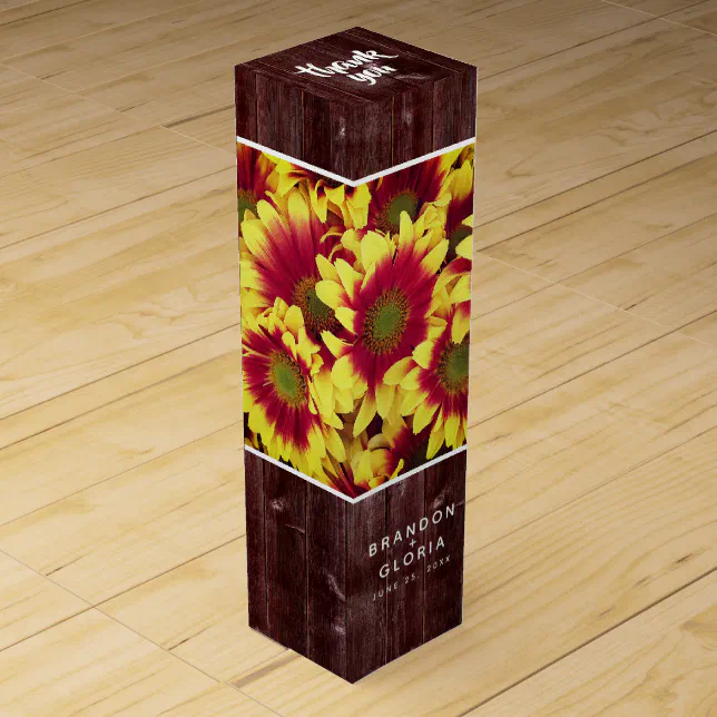 Rustic Autumn Sunflowers on Fence Wedding Wine Box