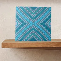 Aqua Blue Mint Teal Turquoise Ethnic Boho Pattern Ceramic Tile