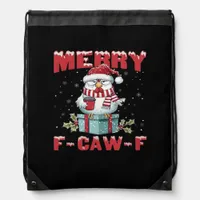 Retro Merry Christmas F-Caw-F Chicken  Drawstring Bag