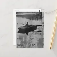 Mixed Media Collage A Vintage Boat Black and White Postcard