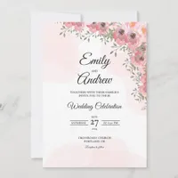 Blush Pink Peony Elegant Floral Watercolor Wedding Invitation