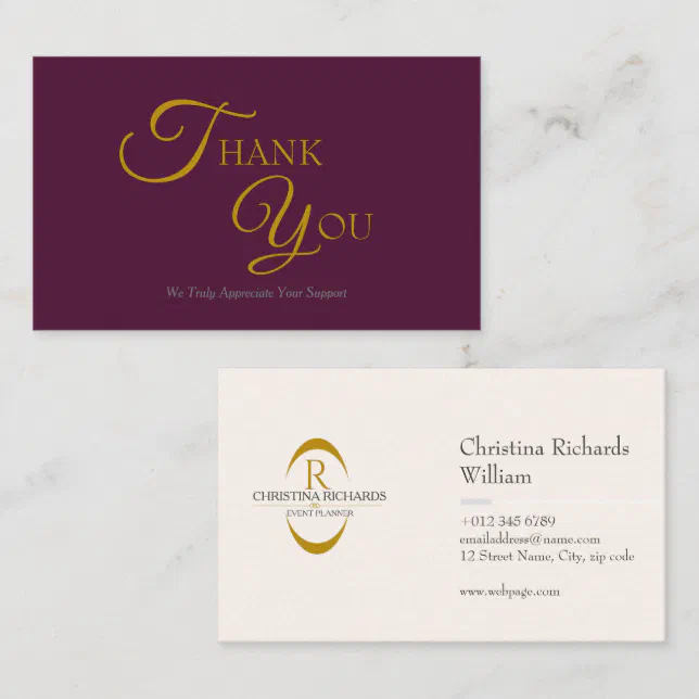 Modern Elegant Burgundy and Gold Thank You Card