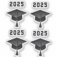 Graduation 2025 black white cap set of 4 sticker