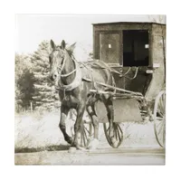 Horse and Buggy Sepia Ceramic Tile