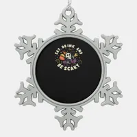 Spooky Skeleton Celebrating Halloween Eat Drink An Snowflake Pewter Christmas Ornament