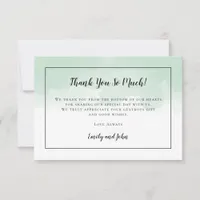 Mint Green Watercolor Black Script Photo Wedding Thank You Card